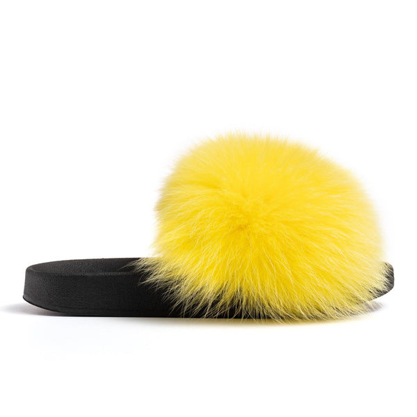 Confetti Black Fox Fur Slides