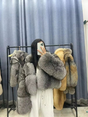 Sample sale silver fox crop coat