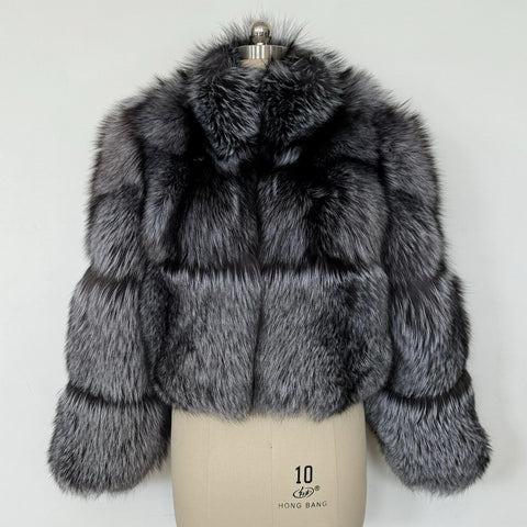 Sample sale silver fox crop coat
