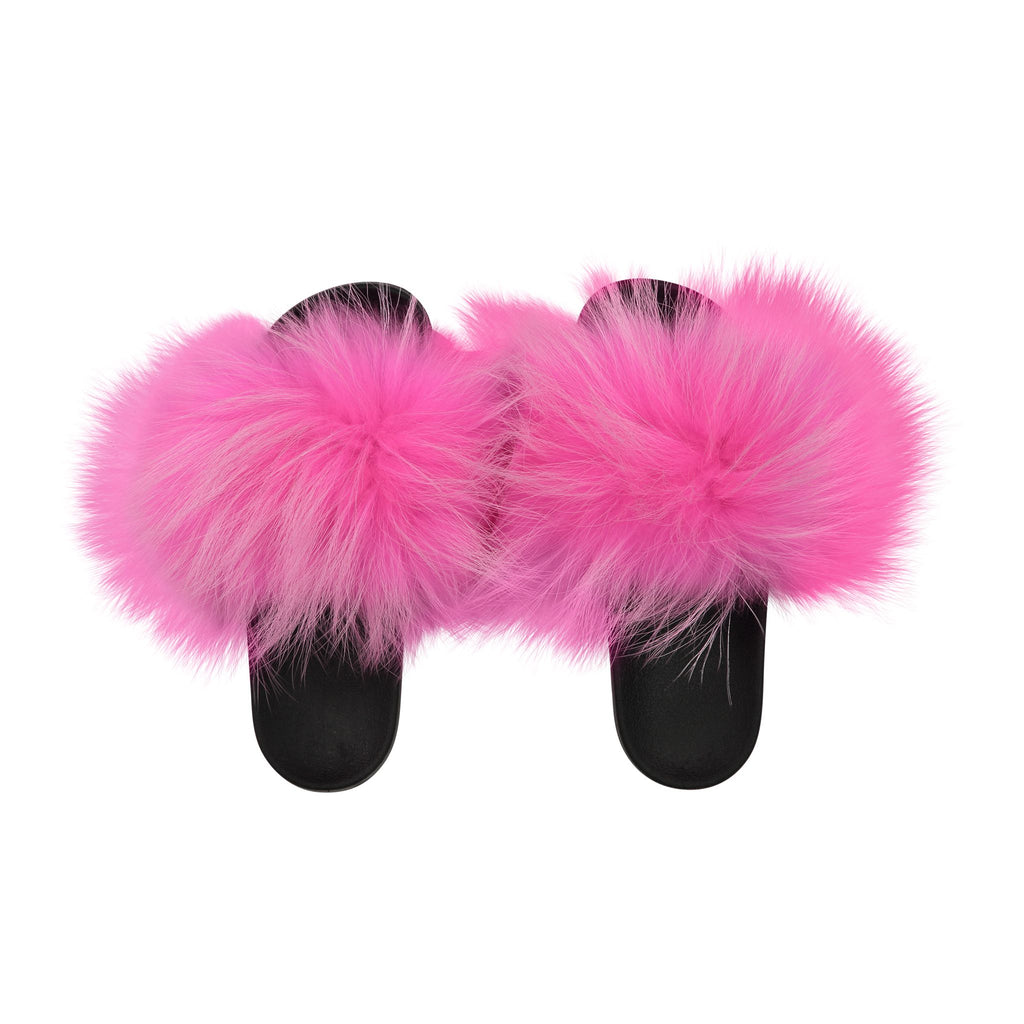 Fox Fur Slides - Pink