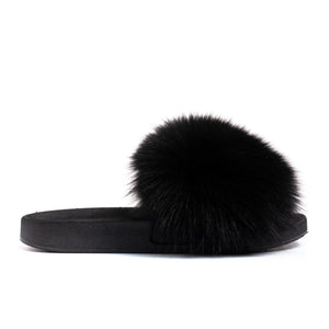 Confetti Boutique Black Fox Fur Slides
