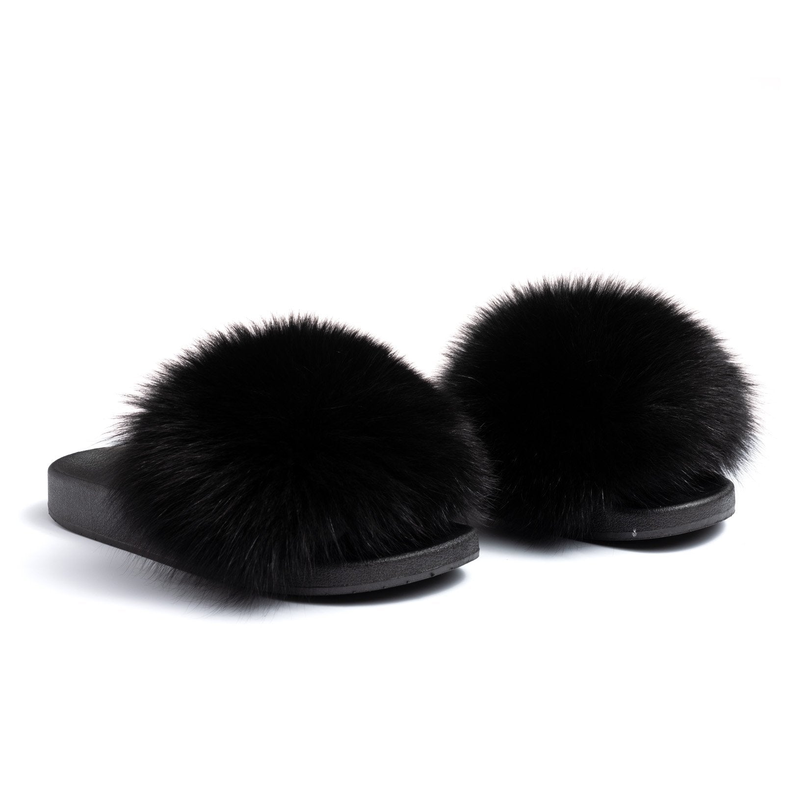 Black Fur Slides, Fur Slides for Women, Fox Fur slides.Real Fox Fur Slides, Furry Fur Slipper, Fluffy Casual Slides for Women, Gift for Her