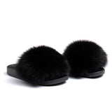 Confetti Boutique Black Fox Fur Slippers