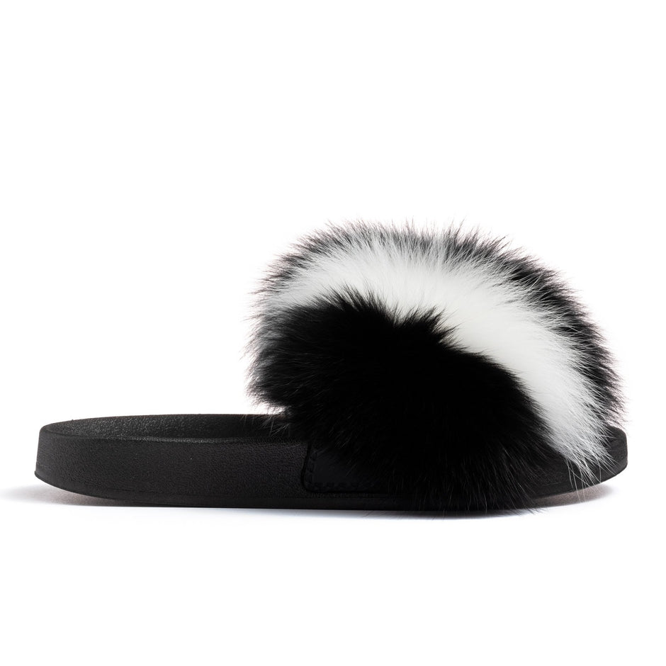 black fox fur slides
