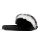 Confetti Boutique Black White Fox Fur Slides