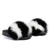 Confetti Boutique Black White Fox Fur Slippers