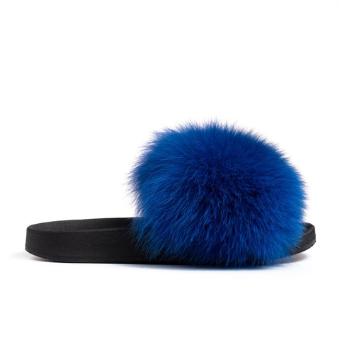 Confetti Boutique Royal Blue Fox Fur Slides
