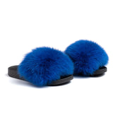 Confetti Boutique Royal Blue Fox Fur Slippers