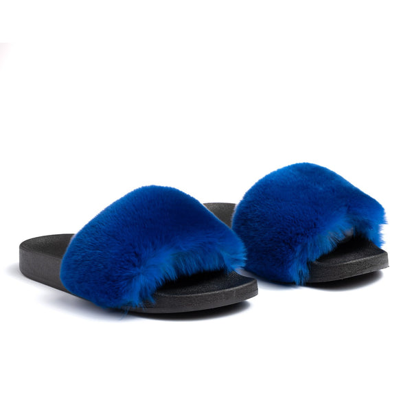 Blue Rabbit Fur Slides – Confetti Boutique