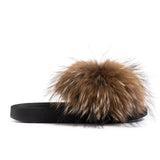 Confetti Boutique Brown Black Fox Fur Slides
