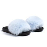 Confetti Boutique Light Blue Fox Fur Slides