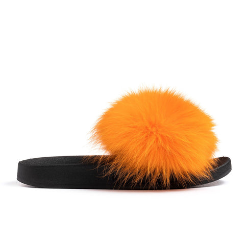 Confetti Boutique Orange Fox Fur Slides