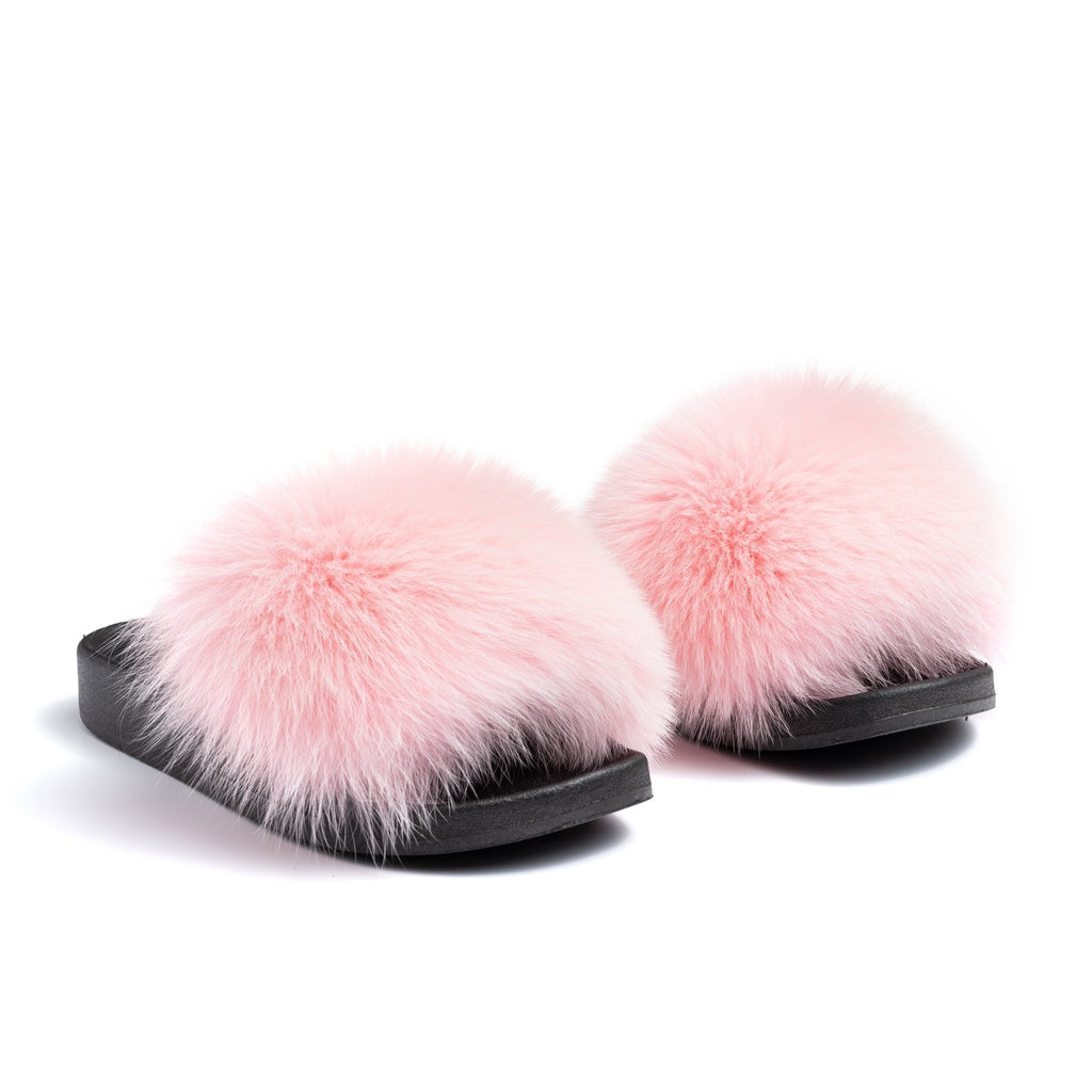 Pink Fox Fur Slides Real Fur Slides Fur Slippers Fluffy 