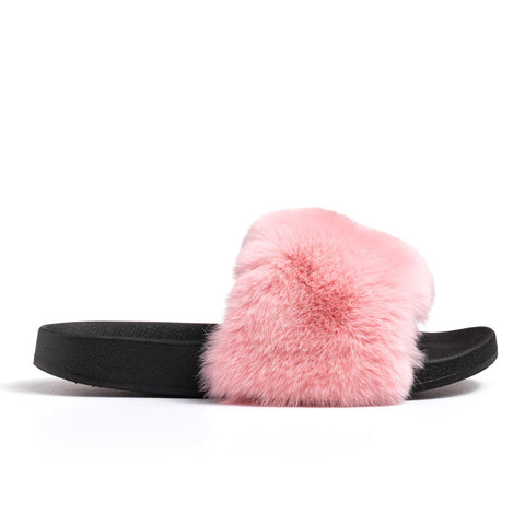 Confetti Boutique Pink Rabbit Fur Slippers