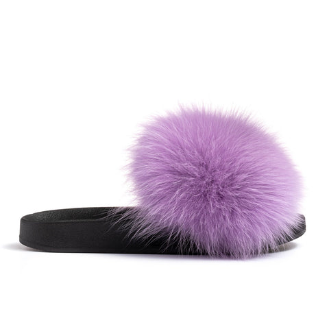 Confetti Boutique Purple Fox Fur Slides