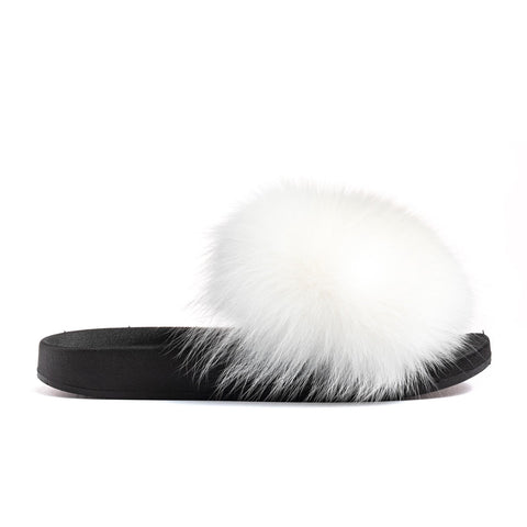Confetti Boutique White Fox Fur Slides