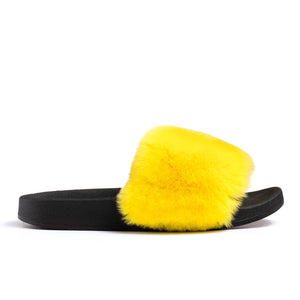 Confetti Boutique Yellow Rabbit Fur Slides