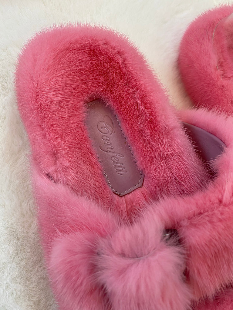 Pink Mink Fur Slides