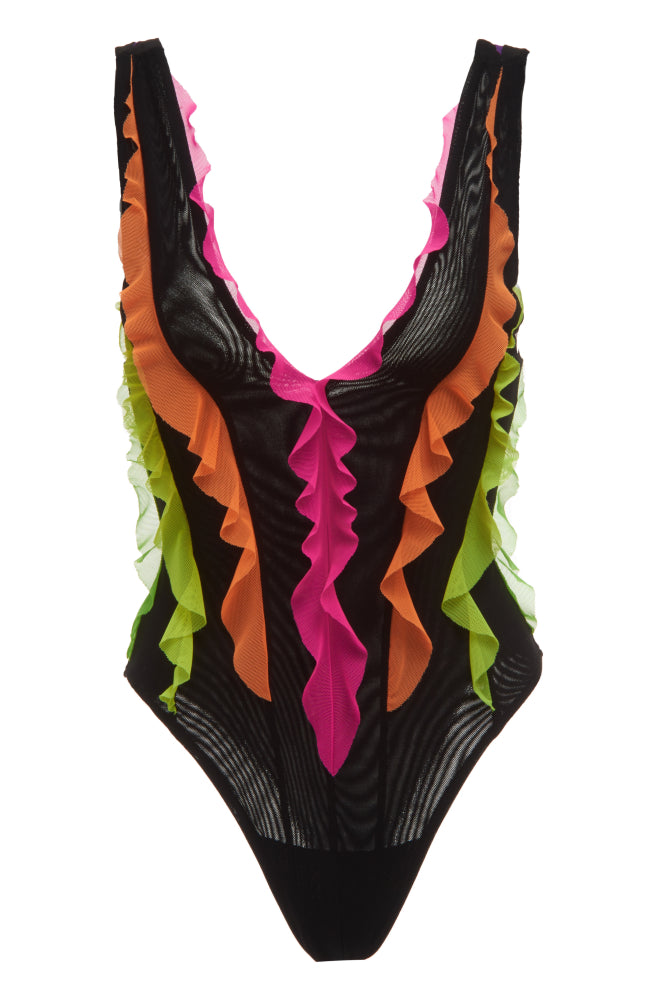 Confetti Neon Ruffle Swim Suit
