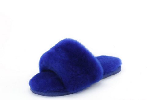 Confetti Blue Lamb Fur Slippers ( Brighter in person )